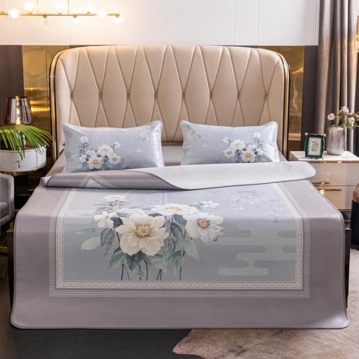 91家纺网 家纺一手货源 找家纺 彩绘头层水牛席 -月夕花潮-卡其色