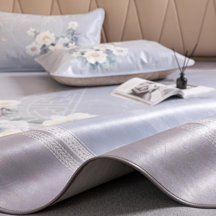 91家纺网 家纺一手货源 找家纺 彩绘头层水牛席 -月夕花潮-卡其色