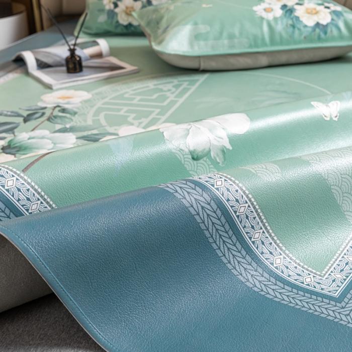 91家纺网 家纺一手货源 找家纺 彩绘头层水牛席 -月夕花潮-浅绿