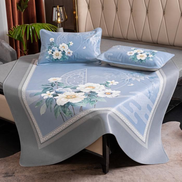 91家纺网 家纺一手货源 找家纺 彩绘头层水牛席 -月夕花潮-浅灰