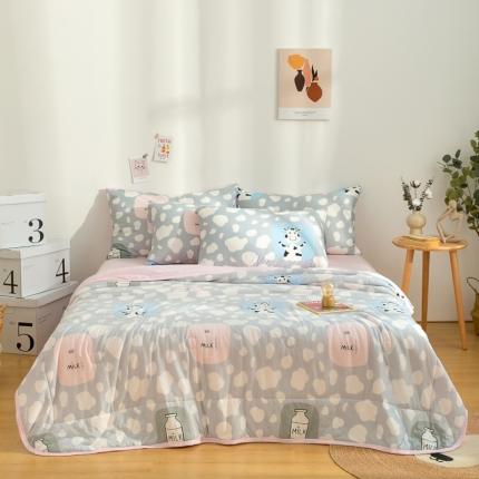 澳洲羽2024新款凉感丝针织棉夏被四件套空调被 牛奶多多