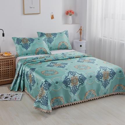 91家纺网 家纺一手货源 找家纺 北纬27度 2021新款冰丝凉席三件套 巴比伦绿