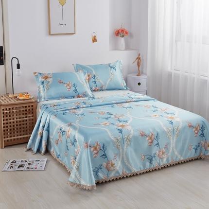 91家纺网 家纺一手货源 找家纺 北纬27度 2021新款冰丝凉席三件套 春色满园蓝