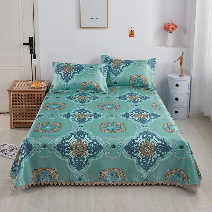 91家纺网 家纺一手货源 找家纺 北纬27度 2021新款冰丝凉席三件套 巴比伦绿