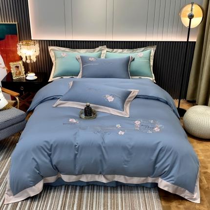 91家纺网 家纺一手货源 找家纺 2021新款100支天丝棉刺绣四件套蓝调之夜 烟熏兰