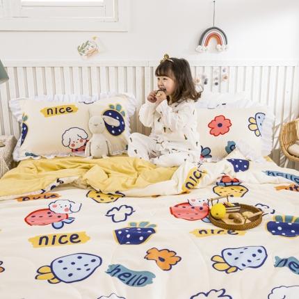 91家纺网 家纺一手货源 找家纺 米莱 2021新款花边款亲肤夏被四件套 草莓爱恋