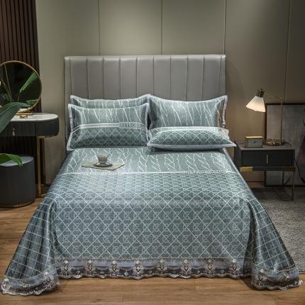 91家纺网 家纺一手货源 找家纺 全季家居 2021新款1200D碳光席床单款冰丝凉席流光绿