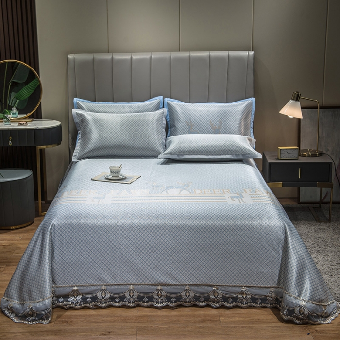 91家纺网 家纺一手货源 找家纺 全季家居 2021新款1200D碳光席床单款冰丝凉席麋鹿