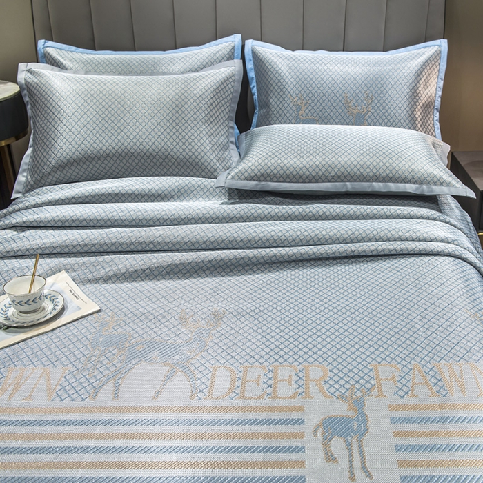 91家纺网 家纺一手货源 找家纺 全季家居 2021新款1200D碳光席床单款冰丝凉席麋鹿