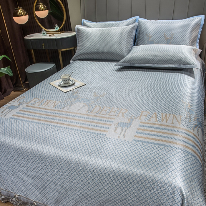 91家纺网 家纺一手货源 找家纺 全季家居 2021新款1200D碳光席床单款冰丝凉席麋鹿