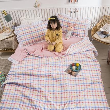 91家纺网 家纺一手货源 找家纺 米莱 2021新款花边款亲肤夏被四件套 幸运阁-玉