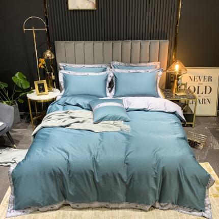 91家纺网 家纺一手货源 找家纺 青竹苑2021轻奢风60S长绒棉四件套海兰加灰