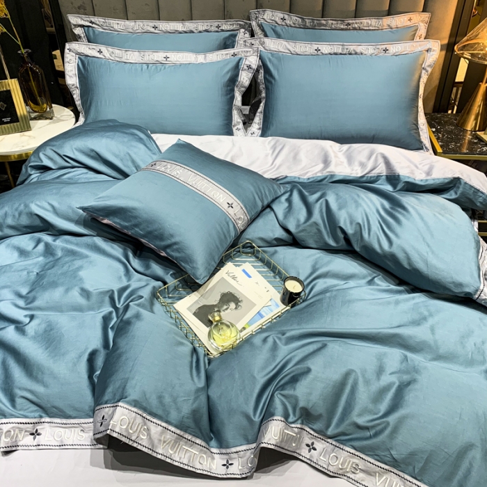 91家纺网 家纺一手货源 找家纺 青竹苑2021轻奢风60S长绒棉四件套海兰加灰