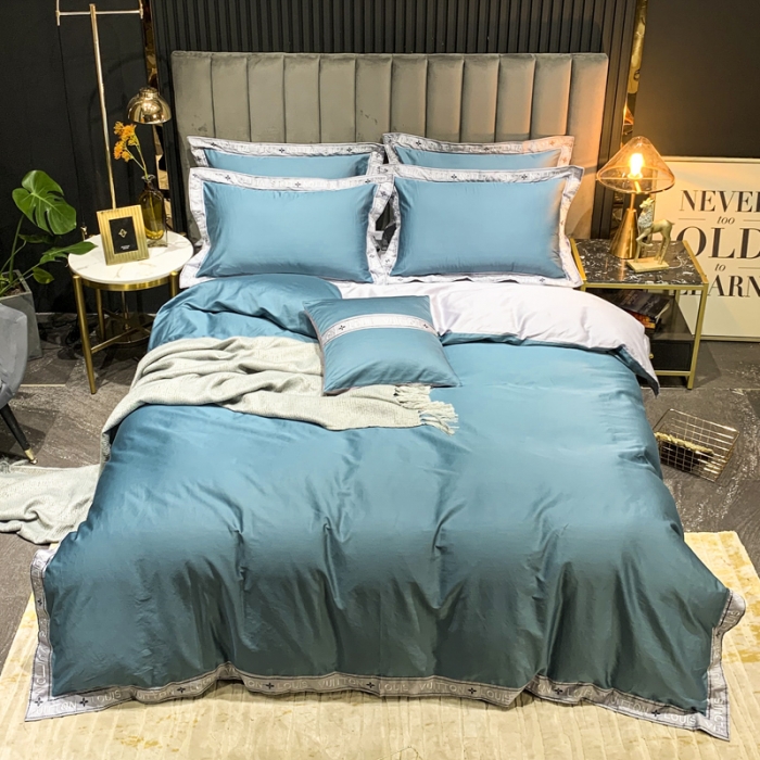 91家纺网 家纺一手货源 找家纺 青竹苑2021轻奢风60S长绒棉四件套海兰加灰