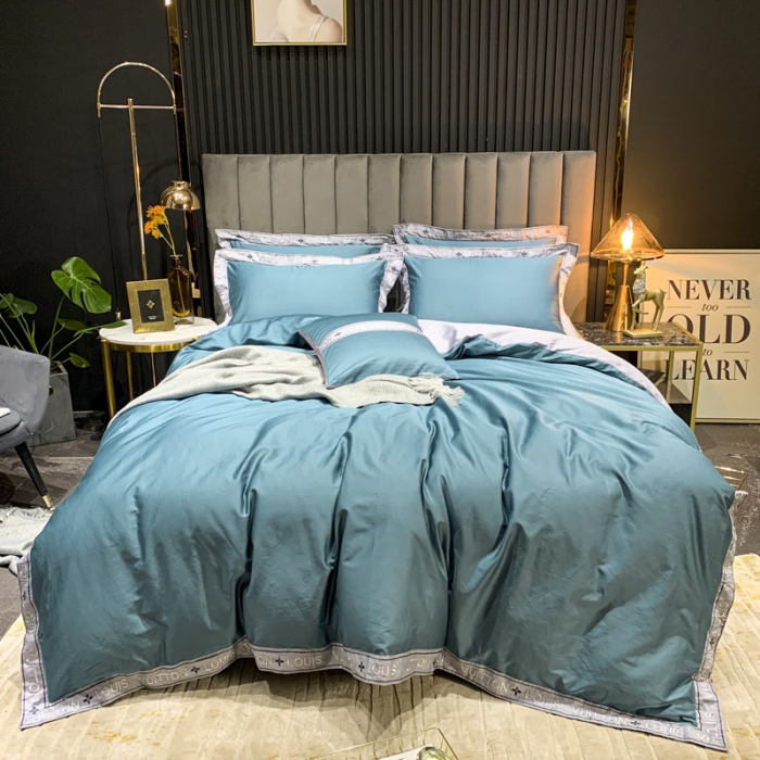 91家纺网 家纺一手货源 找家纺 青竹苑2021轻奢风60S长绒棉四件套海兰加灰