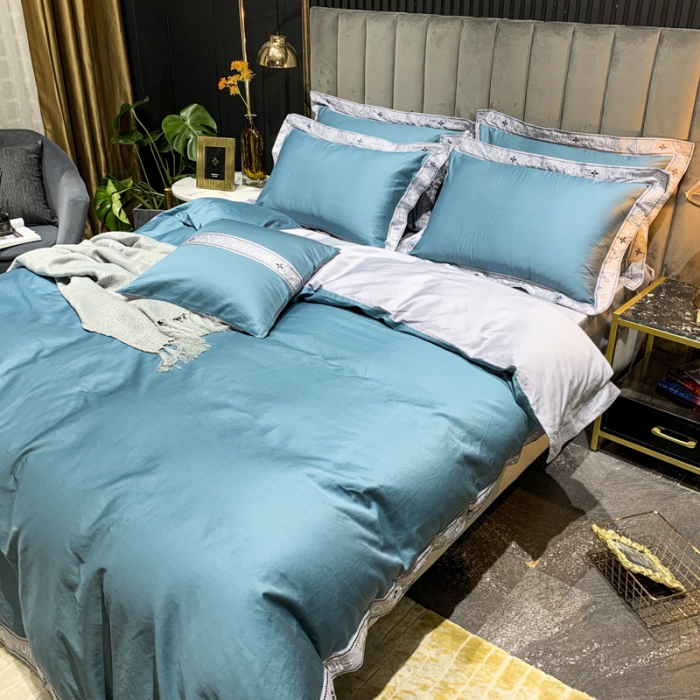 91家纺网 家纺一手货源 找家纺 青竹苑2021轻奢风60S长绒棉四件套海兰加灰