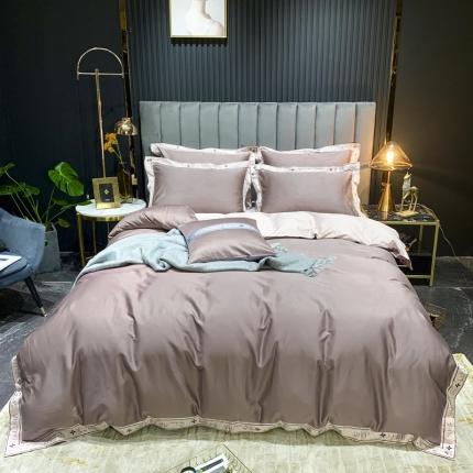 91家纺网 家纺一手货源 找家纺 青竹苑 2021新款轻奢风60S长绒棉四件套豆沙加粉玉