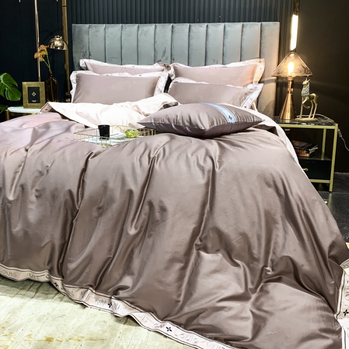91家纺网 家纺一手货源 找家纺 青竹苑 2021新款轻奢风60S长绒棉四件套豆沙加粉玉