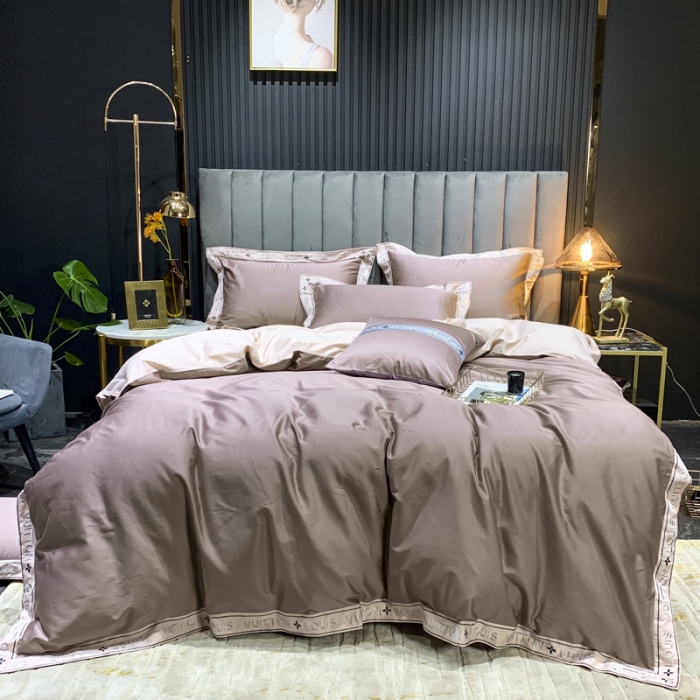 91家纺网 家纺一手货源 找家纺 青竹苑 2021新款轻奢风60S长绒棉四件套豆沙加粉玉