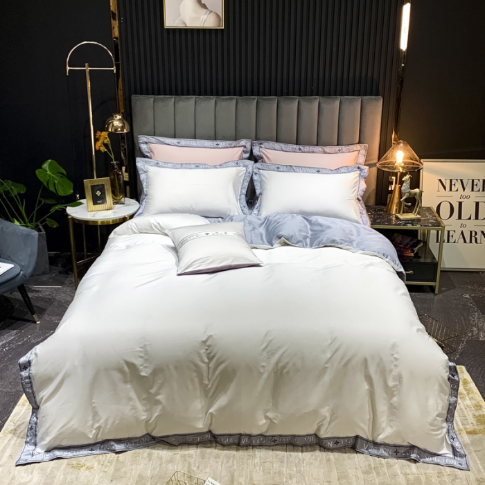 91家纺网 家纺一手货源 找家纺 青竹苑2021新款轻奢风60S长绒棉四件套贵族白加灰
