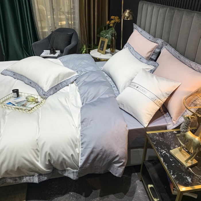 91家纺网 家纺一手货源 找家纺 青竹苑2021新款轻奢风60S长绒棉四件套贵族白加灰