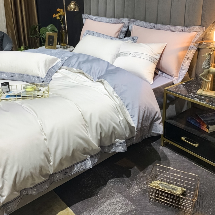 91家纺网 家纺一手货源 找家纺 青竹苑2021新款轻奢风60S长绒棉四件套贵族白加灰