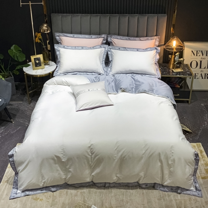 91家纺网 家纺一手货源 找家纺 青竹苑2021新款轻奢风60S长绒棉四件套贵族白加灰