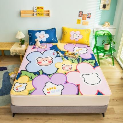 91家纺网 家纺一手货源 找家纺 塔塔 2025新款凉感丝大版印花软席凉席三件套 朵朵熊