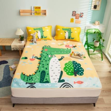 91家纺网 家纺一手货源 找家纺 塔塔 2025新款凉感丝大版印花软席凉席三件套 鳄鱼宝贝