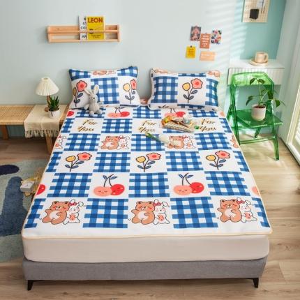 91家纺网 家纺一手货源 找家纺 塔塔 2025新款凉感丝大版印花软席凉席三件套 格子熊