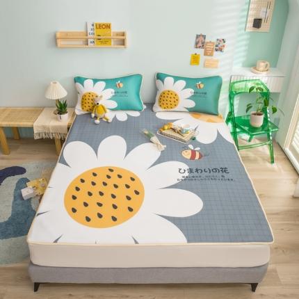 91家纺网 家纺一手货源 找家纺 塔塔 2025新款凉感丝大版印花软席凉席三件套 向日葵