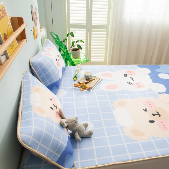 91家纺网 家纺一手货源 找家纺 塔塔 2025新款凉感丝大版印花软席凉席三件套 兔兔熊