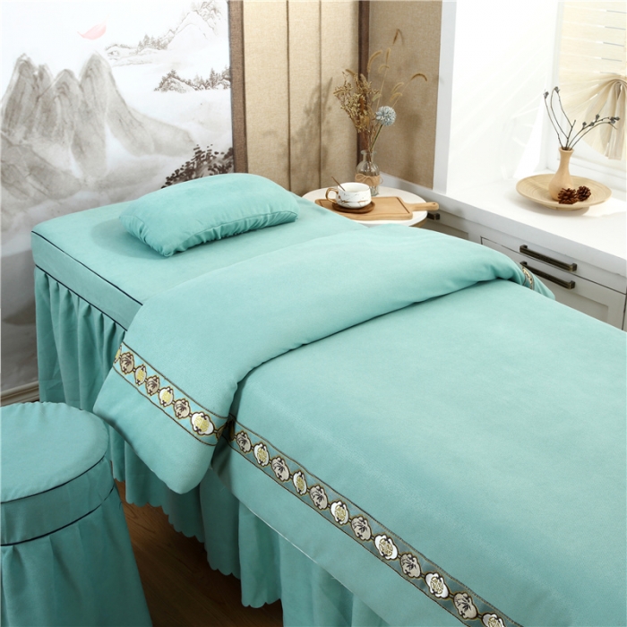 91家纺网 家纺一手货源 找家纺 乐逸家纺 2023新品棉麻雪芙尼美容套件 棉麻欧式花边翠绿