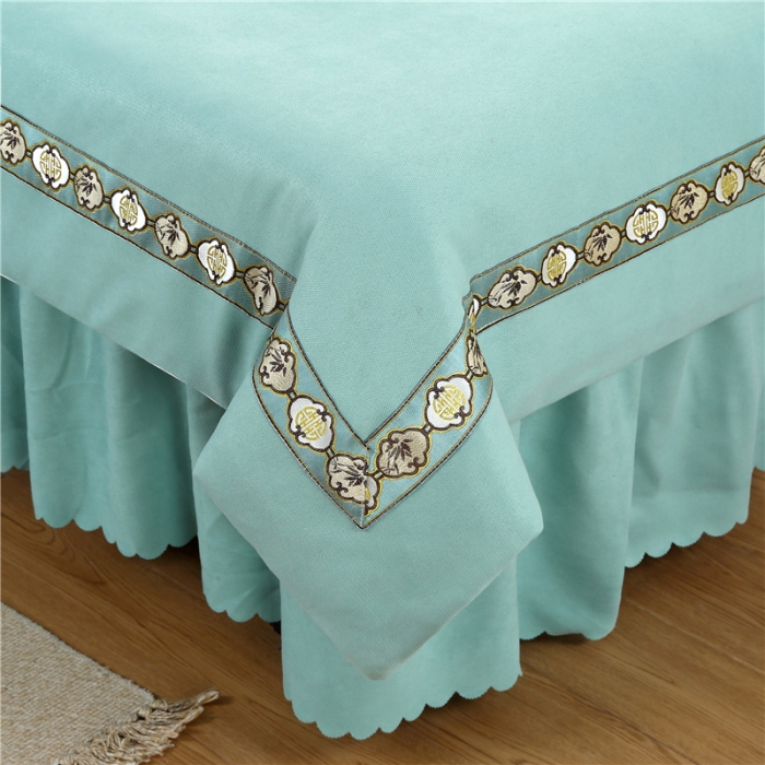 91家纺网 家纺一手货源 找家纺 乐逸家纺 2023新品棉麻雪芙尼美容套件 棉麻欧式花边翠绿