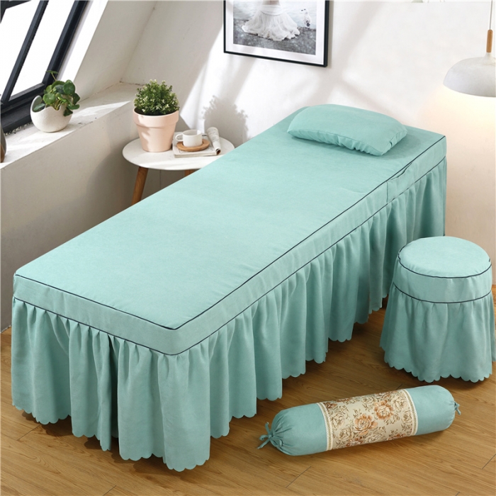 91家纺网 家纺一手货源 找家纺 乐逸家纺 2023新品棉麻雪芙尼美容套件 棉麻欧式花边翠绿