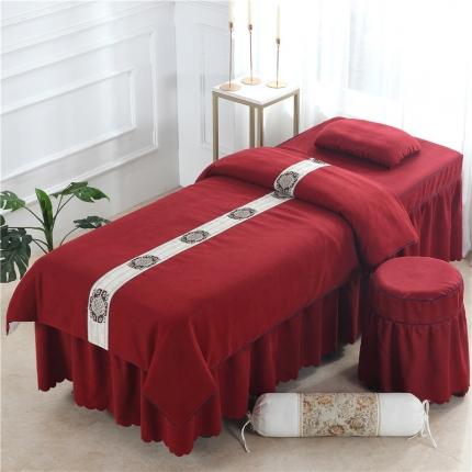 91家纺网 家纺一手货源 找家纺 乐逸家纺 2023新品棉麻中式美容床罩 C酒红