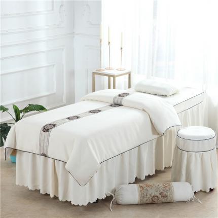 乐逸家纺 2023新品棉麻中式美容床罩 C米白色