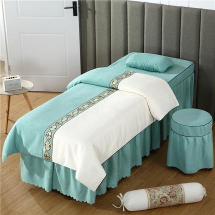 乐逸家纺 2023新品棉麻中式美容床罩 米白+翠绿