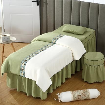 乐逸家纺 2023新品棉麻中式美容床罩 米白+豆绿