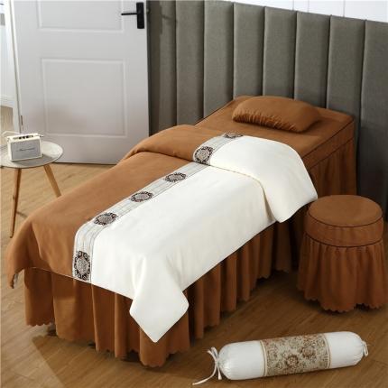 91家纺网 家纺一手货源 找家纺 乐逸家纺 2023新品棉麻中式美容床罩 米白+咖啡