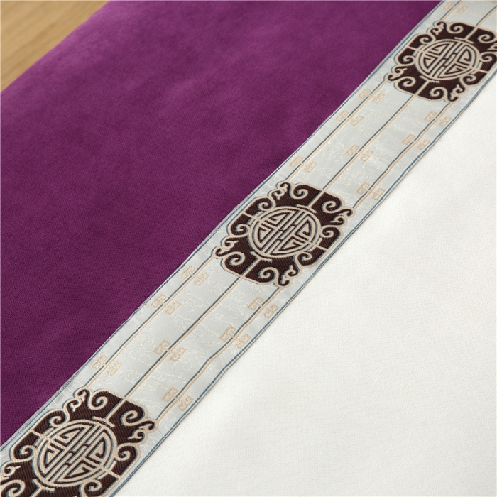 91家纺网 家纺一手货源 找家纺 乐逸家纺 2023新品棉麻中式美容床罩 米白+深紫