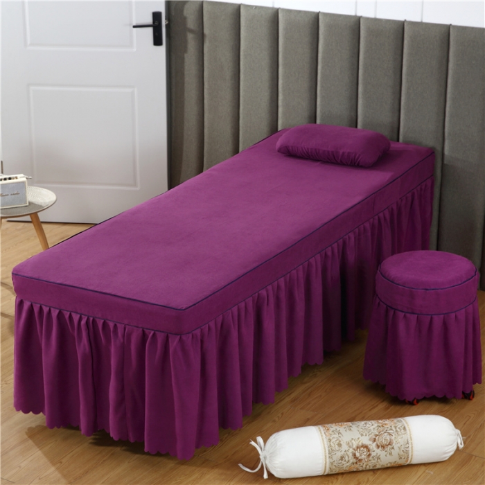 91家纺网 家纺一手货源 找家纺 乐逸家纺 2023新品棉麻中式美容床罩 米白+深紫