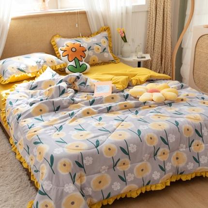 91家纺网 家纺一手货源 找家纺 红粉佳人 2021新款韩版洛卡棉水洗棉夏被四件套 蒲公英