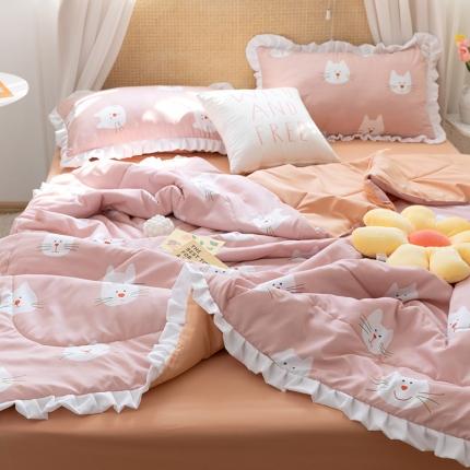 红粉佳人 2021新款韩版洛卡棉水洗棉夏被 快乐猫咪