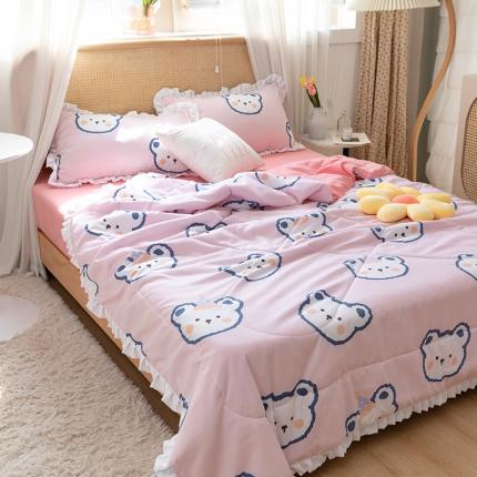 91家纺网 家纺一手货源 找家纺 红粉佳人 2021新款韩版洛卡棉水洗棉夏被 可爱熊