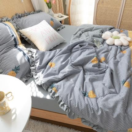 91家纺网 家纺一手货源 找家纺 红粉佳人 2021新款韩版洛卡棉水洗棉夏被 夏日菠萝