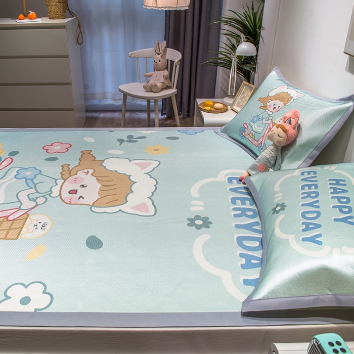 91家纺网 家纺一手货源 找家纺 懒猫 2021新款宽边大版冰丝凉席 单车少女