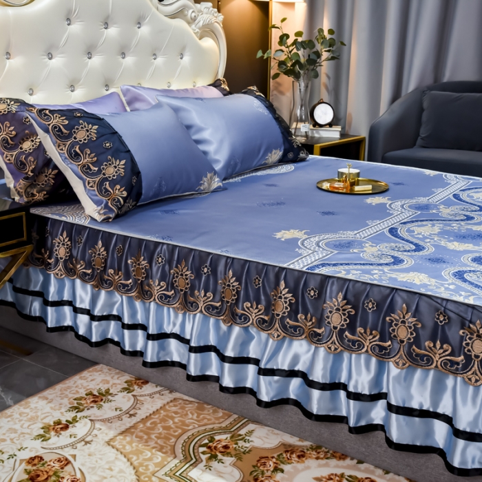 91家纺网 家纺一手货源 找家纺 ds生活馆 2021新款欧式床裙款冰丝席凉席 安吉丽