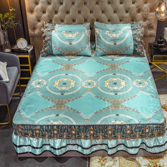 91家纺网 家纺一手货源 找家纺 ds生活馆 2021新款欧式床裙款冰丝席凉席 华尔兹