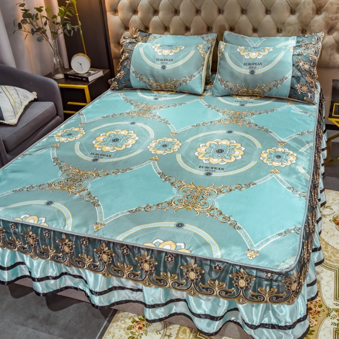 91家纺网 家纺一手货源 找家纺 ds生活馆 2021新款欧式床裙款冰丝席凉席 华尔兹